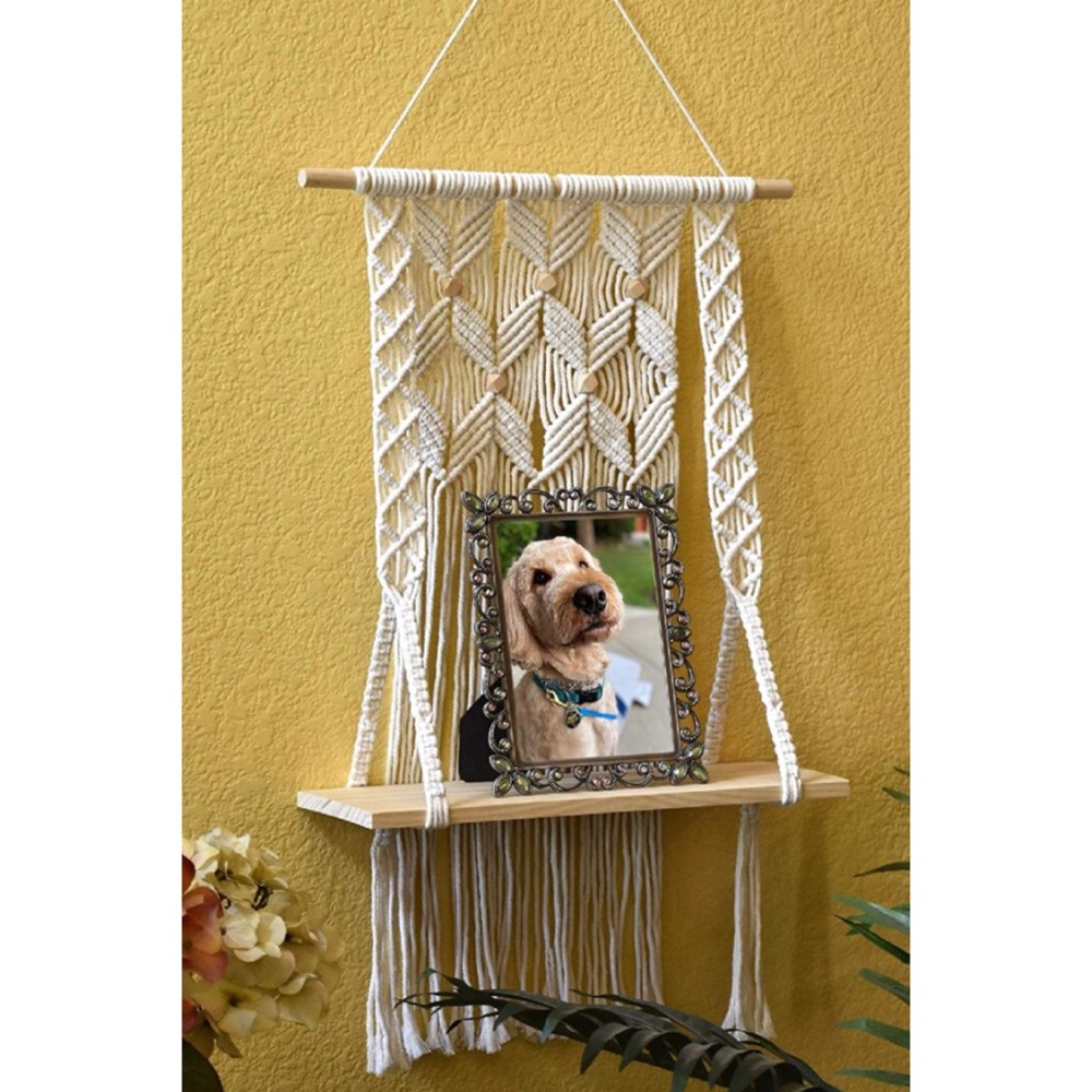 Macrame Shelf Braided Bohemian Living Room/Bedroom/Dorm Indie Hippie Home Decor - Picture 6 of 8